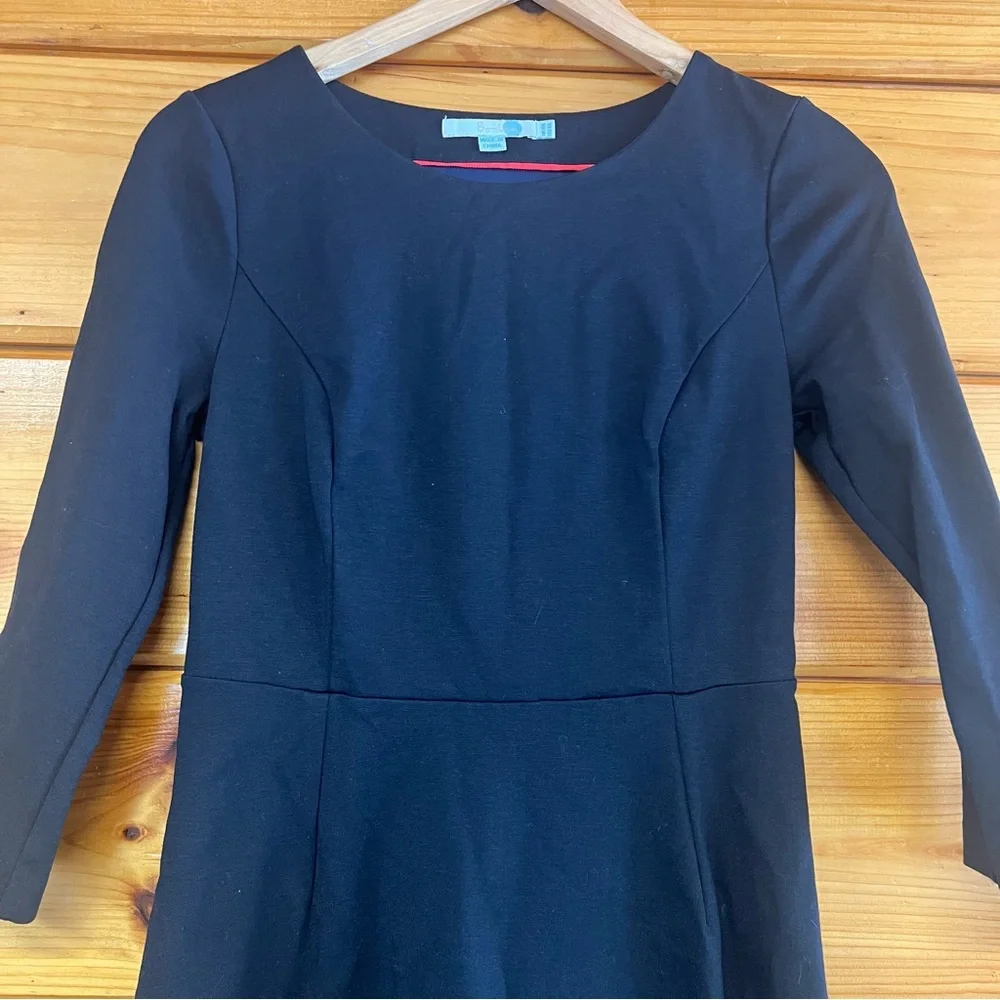 Boden Classic Black 3/4 Sleeve Round Neck Chic Stretchy Lined Side Zip Dress 6L